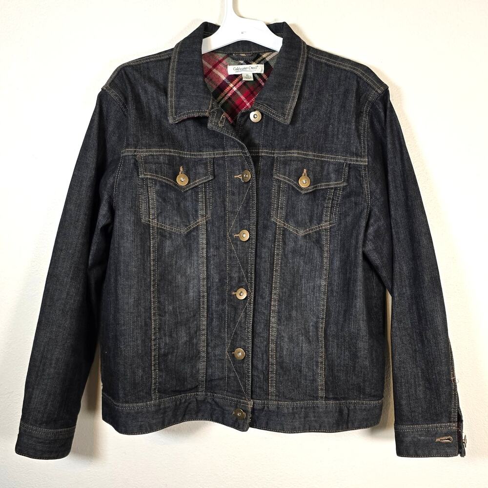 Coldwater Creek Denim Jacket Women's XL Dark Navy Classic Casual Trucker Boho